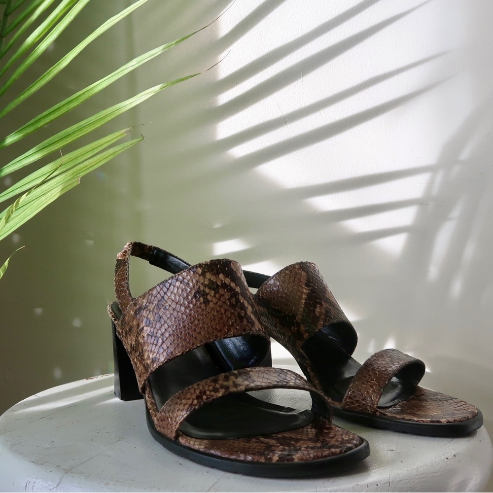 90s era snake print leather sandals